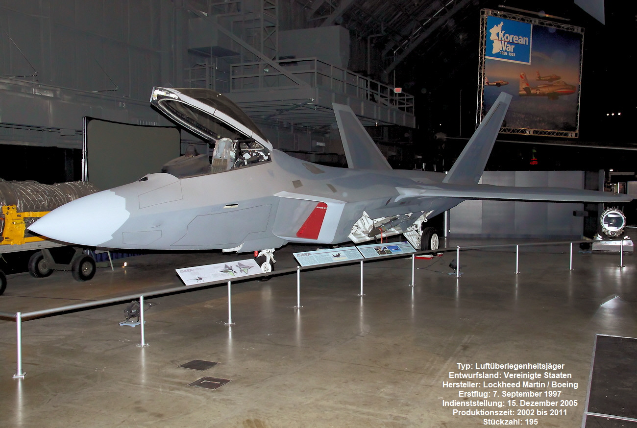 Lockheed Martin F-22A Raptor - Kampfflugzeug der 5. Generation mit Tarnkappenfähigkeit und 2D-Vektorsteuerung